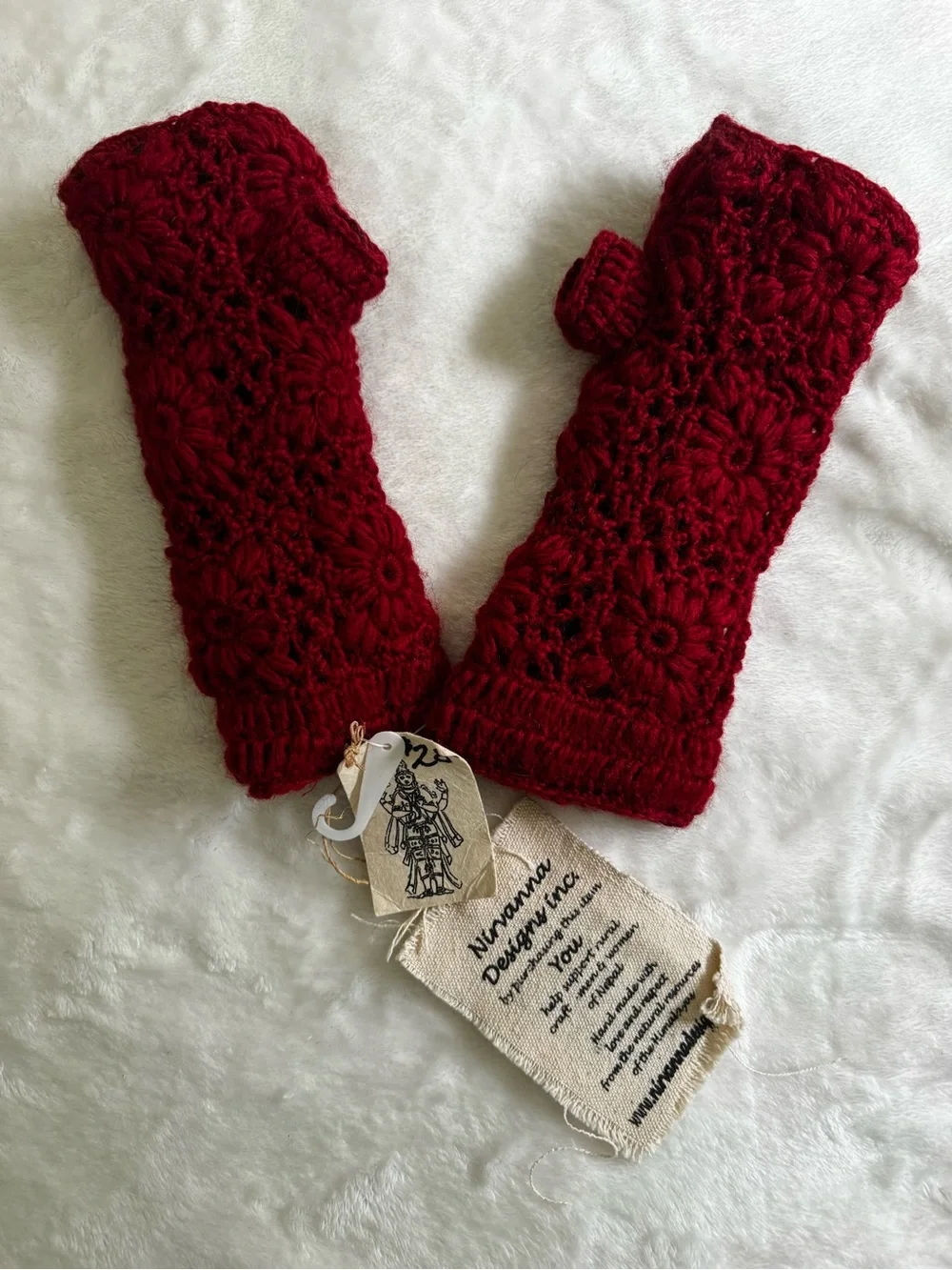 Nirvanna Designs Handmade Crochet Fleece Red Fingerless Glove Mitten women MT13F